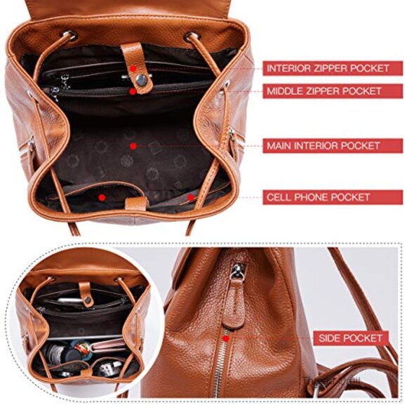 Full-Grain Leather Backpack Purse, Structured Minimal Design, Work Commuter main image 6